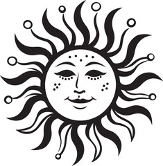 Radiant Radiance Hand Drawn Sun with Face Emblem Design Joyful Radiance Cartoon Vector Black Logo