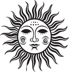 Joyful Radiance Cartoon Vector Black Logo Sunny Serenade Hand Drawn Sun Emblem Design