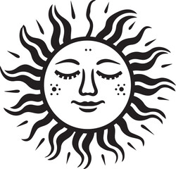 Radiant Rejoicing Hand Drawn Cartoon Black Icon Cheery Sunshine Cartoon Sun with Face Vector Logo