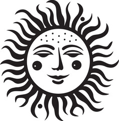 Sunny Splendor Cartoon Hand Drawn Vector Emblem Radiant Rejoicing Hand Drawn Cartoon Black Icon
