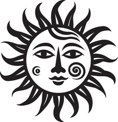 Cheery Sunshine Cartoon Sun with Face Vector Logo Sunbeam Symphony Hand Drawn Sun Black Emblem Design