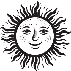Smiling Serenity Cartoon Hand Drawn Icon Sunburst Bliss Hand Drawn Cartoon Vector Logo
