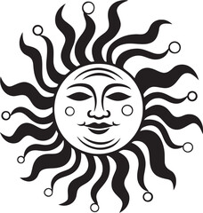 Smiling Serenity Cartoon Hand Drawn Icon Sunburst Celebration Hand Drawn Cartoon Vector Logo