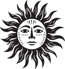 Smiling Serenity Cartoon Hand Drawn Icon Sunburst Celebration Hand Drawn Cartoon Vector Logo