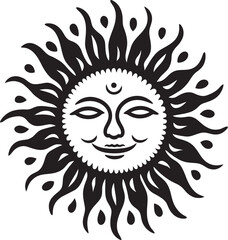 Sunny Splendor Cartoon Hand Drawn Vector Emblem Radiant Rejoicing Hand Drawn Cartoon Black Icon