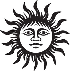 Beaming Brilliance Hand Drawn Sun Icon Design Sunshine Sparkle Cartoon Hand Drawn Black Emblem