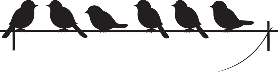 Sunny Serenade Black Logo with Cartoon Birds on Wire Chatter Charm Cute Birds on Wire Cartoon Vector Icon