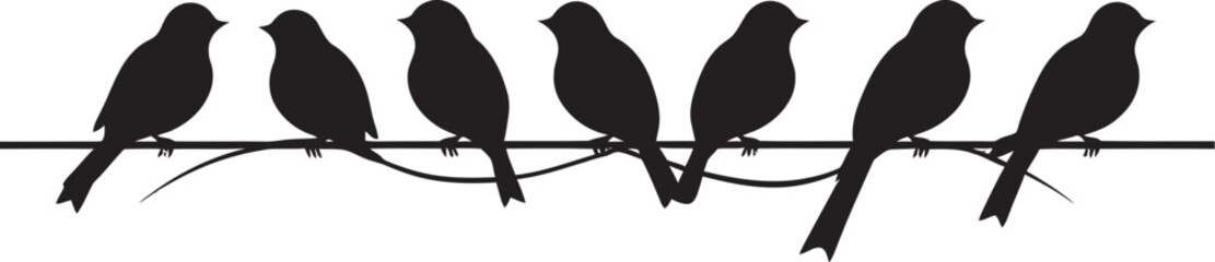 Feathered Fiesta Cartoon Birds on Wire Vector Icon Chatter Charm Cute Birds on Wire Cartoon Emblem Design