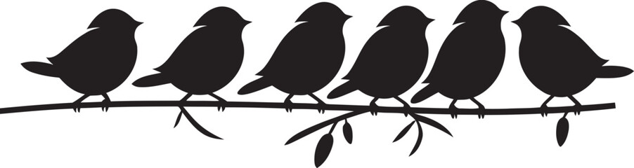 Perched Posse Cartoon Birds on Wire Black Emblem Charming Chirps Cute Bird Cartoon Vector Logo