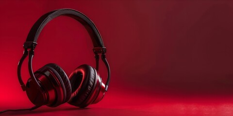Headphones on red background