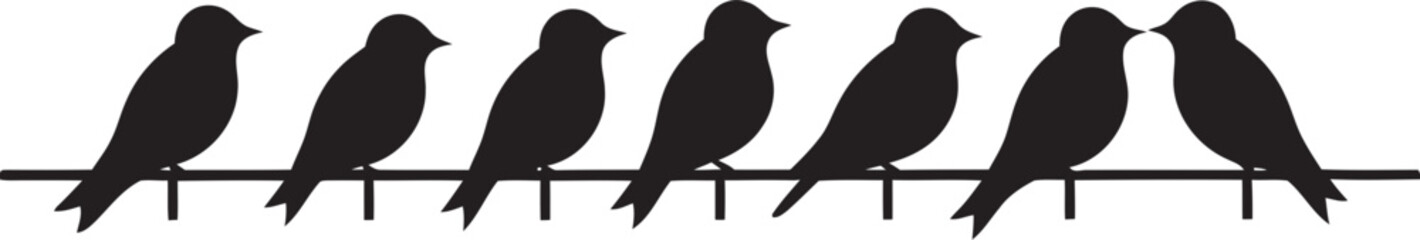 Perched Pals Cute Bird Cartoon Black Logo Design Chirpy Charisma Cartoon Birds on Wire Vector Emblem Emblem