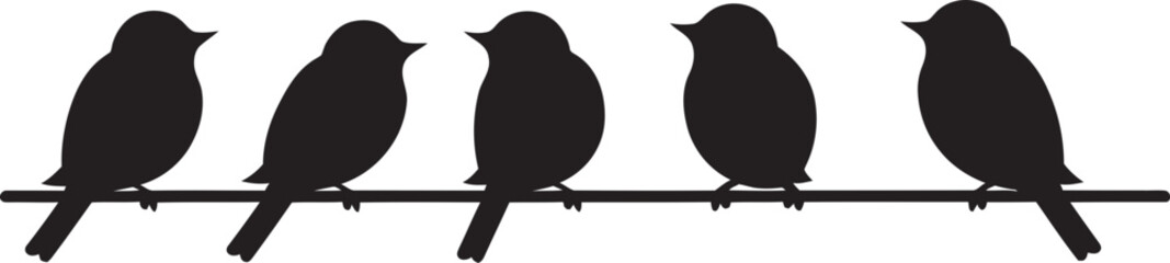 Fluffy Flyers Cute Bird Cartoon Black Emblem Design Birdie Bliss Cartoon Birds on Wire Vector Logo Icon