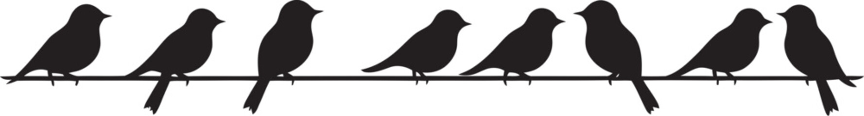Feathered Fellowship Cute Bird Cartoon Black Logo Design Tweet Time Cartoon Birds on Wire Vector Emblem Icon