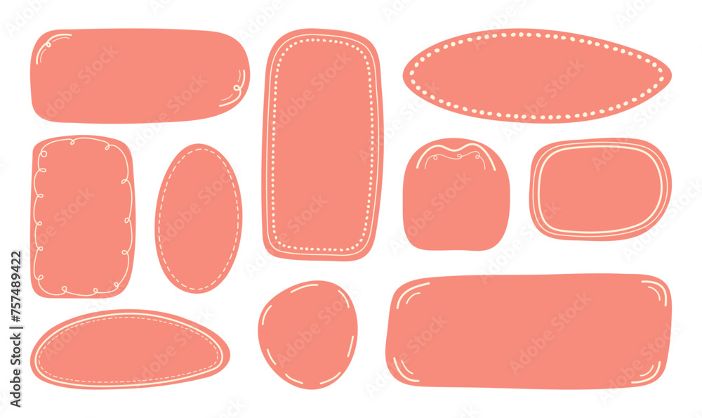 Poster doodle pink textbox set decorated with lines. empty text box circles rectangles and squares. hand dr