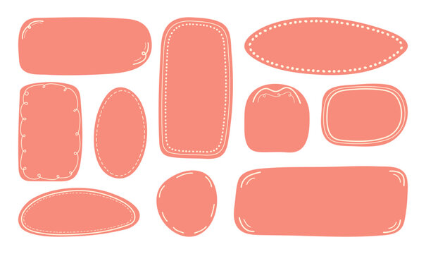 Doodle pink Textbox set decorated with lines. Empty text Box circles rectangles and squares. Hand drawn Blank quote Frames template collection. Simple pastel backgrounds for information and Notebook