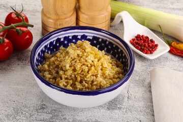 Boiled bulgur wheat in the bowl
