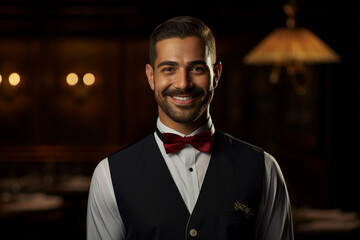 Bartender barman person shaking mixing alcohol drinks in dark bar pub Generative AI