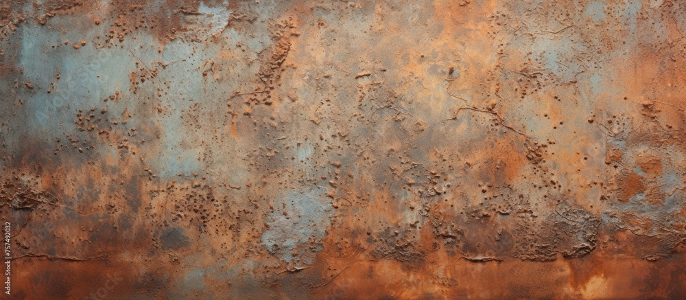 Poster a detailed view of an aged and weathered rusty metal surface with a unique pattern, surrounded by gr