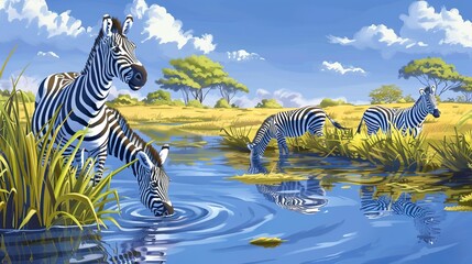 Zebras at the river