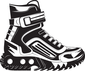 CyberChic Futuristic Boots Black Logo Icon Design RoboRunners Hi Tech Sci Fi Boots in Black Vector