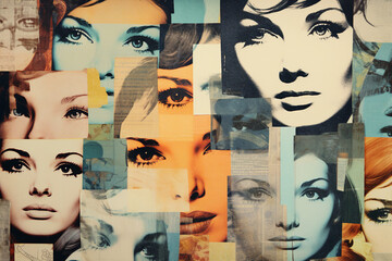 Modernist collage of a 1950s woman's face in black and white with abstract shapes and cropped photos generative ai