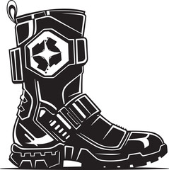 Future Footprints Futuristic Boots Black Logo Icon Design Robo Runners Hi Tech Sci Fi Boots Emblem in Vector