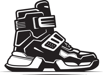 CyberChic Iconic Black Logo of Hi Tech Sci Fi Boots TechTrek Futuristic Hi Tech Boots Emblem in Vector