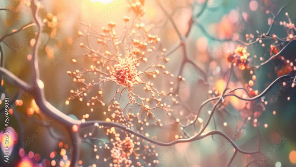 Aufkleber neuron cells neural network,neuron cell with glowing particles,electrical impulses inside the human 