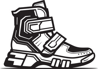 VirtualVoyage Sleek Design of Futuristic Boots CyberChic Iconic Black Logo of Sci Fi Futuristic Boots