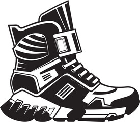 CyberChic Iconic Black Logo of Advanced Technology Boots TechTrek Futuristic Boots Emblem Design in Vector