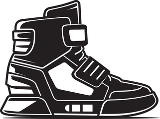 VirtualVoyage Iconic Vector Logo of Hi Tech Boots QuantumQuip Futuristic Hi Tech Boots Black Logo Icon Vector