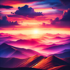 Colorful mountain landscape at sunset, sunrise of the day