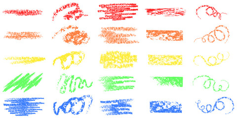 Set of colorful hand drawn crayons marker. Abstract scribble, lines drawing, crayons marker design elements. Vector illustration