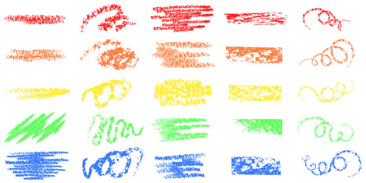 Set of colorful hand drawn crayons marker. Abstract scribble, lines drawing, crayons marker design elements. Vector illustration