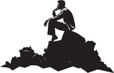 CliffCalm Peaceful Moment on Mountain Rock Icon HighlandHarmony Solitude Amidst Rocky Landscape Vector