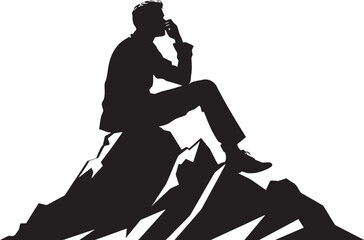 HighlandHarmony Contemplative Figure on Mountain Rock Vector PeakPonder Man in Meditation on Mountain Rock Black Icon