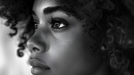 Portrait of a young Afro-American girl Black on white Background, Afro American Woman, Generative Ai
