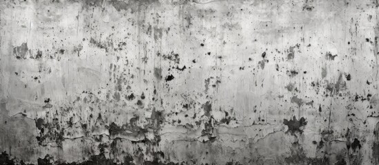 Fototapeta premium A monochrome photo featuring a concrete wall in the city, with a pattern of cracks and textures. The contrast between the dark wall and the green grass creates a unique urban landscape