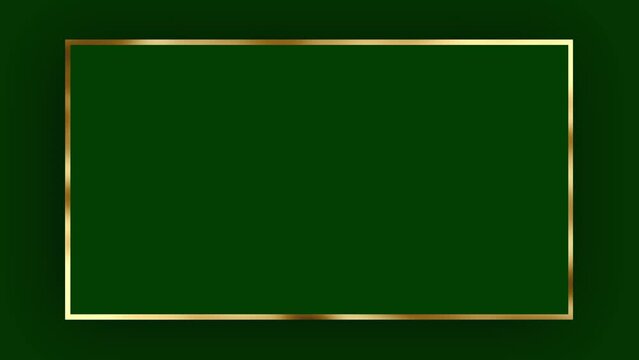 On a green background, a green rectangle frame with a gold border, free space for text and product advertising. Animation of a luxury frame in a minimalism style.Use vertical or horizontal.