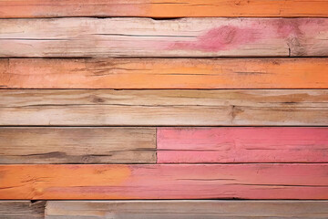 Naklejka premium orange and pink and brown and white and dark used outdoor weathered old dirty wood wall wooden plank board texture background