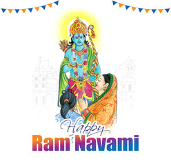 Illustration of Lord rama. Happy Ram Navami puja. Indian hindu festival background.