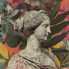 Obraz premium Collage with antique female sculpture and colourful different 3d Color elements design