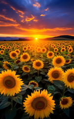 Fototapeta premium sunflower field at sunset