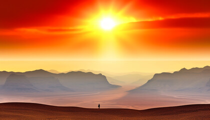 Obraz premium Majestic mountain range, tranquil sunset, beauty in nature landscape generated by AI