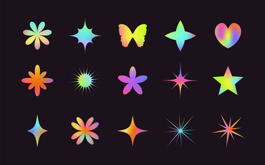 Y2K gradient design elements collection. Abstract trendy retro minimalist shapes.