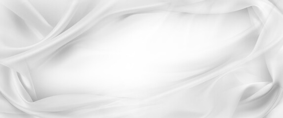 Rippled white silk fabric background. Copy space
