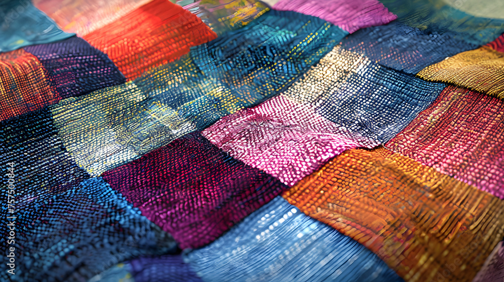 Canvas Prints A colorful close-up of textured fabric highlighting the intricate weave and patterns across the surface