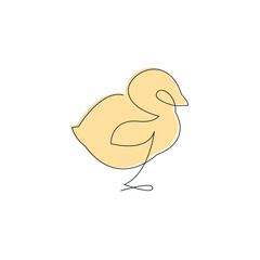 Chicken drawn in one continuous line in color. One line drawing, minimalism. Vector illustration.