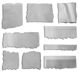 Nine pieces of torn paper on white background  - 757500832