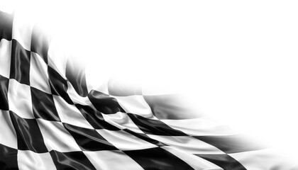 Checkered black and white racing flag on white. Copy space - obrazy, fototapety, plakaty